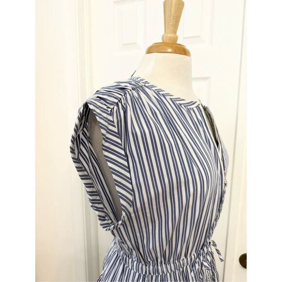 NWT J.Crew Drop Waist Blue White Striped Cotton Poplin Midi Dress Small - Picture 5 of 8